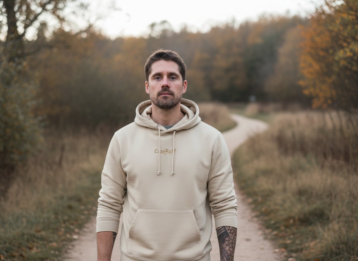 COSYRUFF “24” ECO HOODIE — DARK SAND EMBROIDERED SIGNATURE EDITION